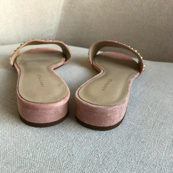 NEW ANN TAYLOR 6.5 Fleur Suede Studded Slides Pink - Picture 4 of 6